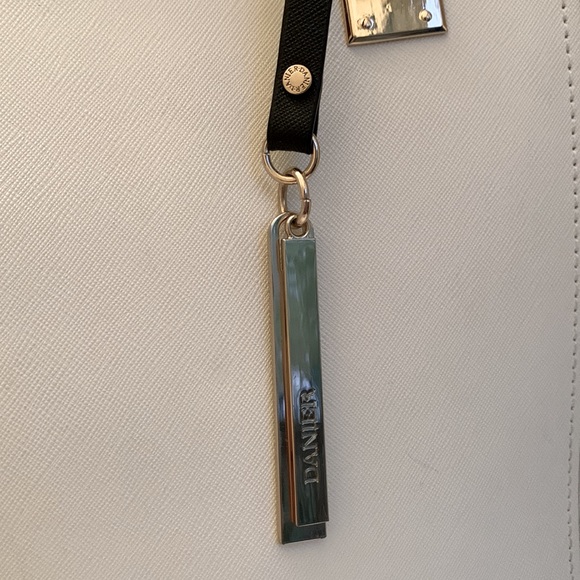 Danier Saffiano Leather Trapeze Style Black and White Handbag - Picture 3 of 13